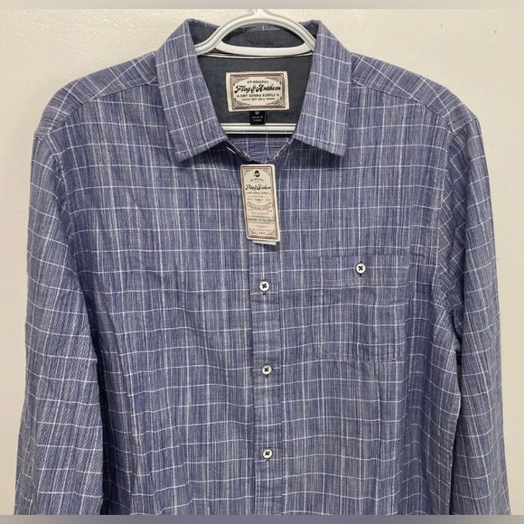 Flag & Anthem Mens Plaid Shirt Button Up Medium White Navy Blue Long Sleeve NWT - Picture 4 of 12